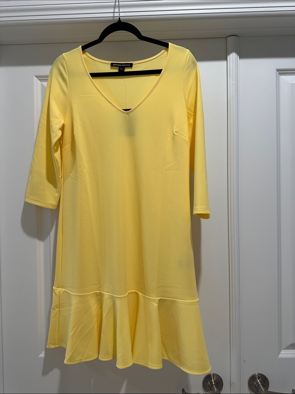 Boston Proper Yellow V-Neck Ruffle Hem Midi Dress